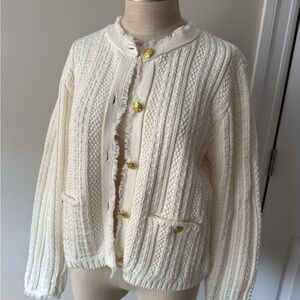 Elegant White Sweater with Gold Accents